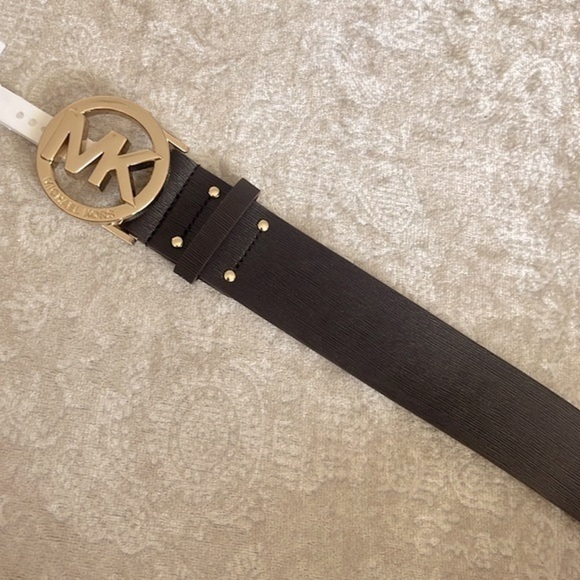 Brand New Michael Kors Genuine Leather Brown Belt w/ Round Gold Tone Buckle - Picture 11 of 15